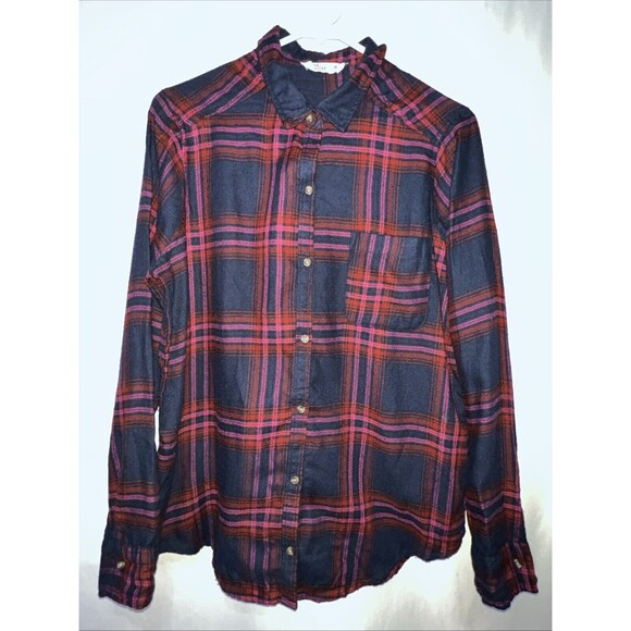 Hollister Flannel Long Sleeved Button Down Shirt Ladies Size Medium - Picture 1 of 6